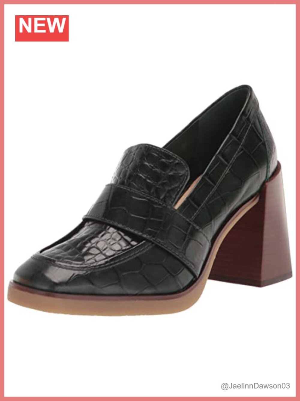 Stacked Block Heel Loafer Slip On with Padded Footbed Leather
